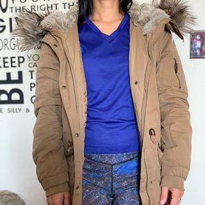 H&M Long brown down jacket with hood